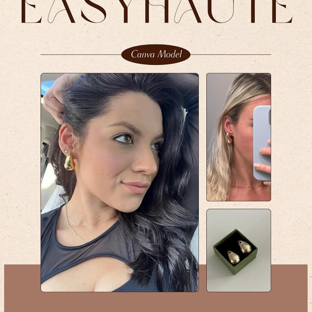 Hypoallergenic Gold-Silver Teardrop Hoops - 7cm Lightweight Earrings for Women - Picture 3 of 5